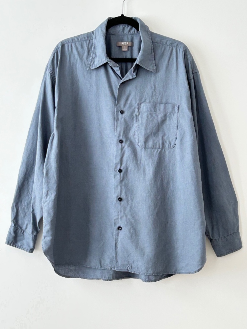 AE77 Premium Relaxed 100% Linen Button-Up Blue Shirt